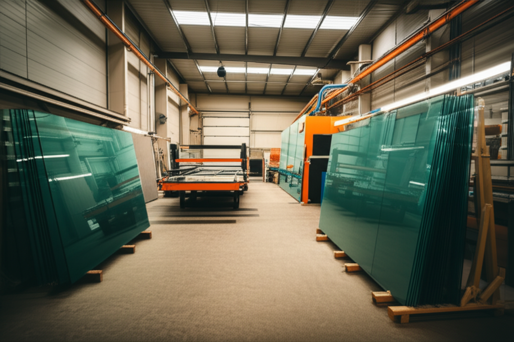 Professional glass company workshop interior
